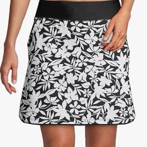 Lands End Black & White Floral Swim Skirt Sz 12